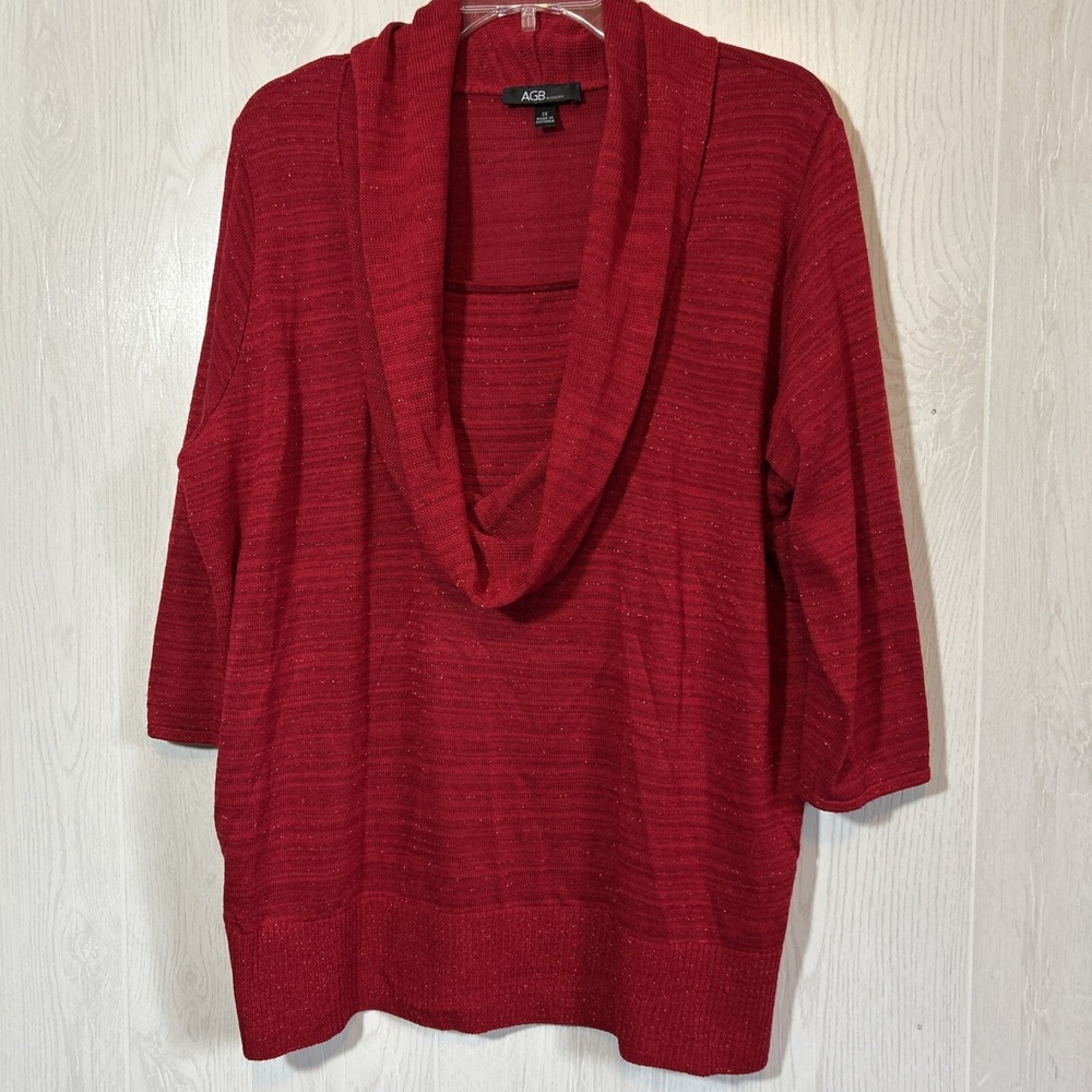 ABG Women's 3X Vintage Red Sparkle Long Cowl Neck Sweater